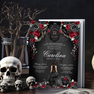 Convites Castelo Quinceanera Red Black Rosa Gothic Hauned