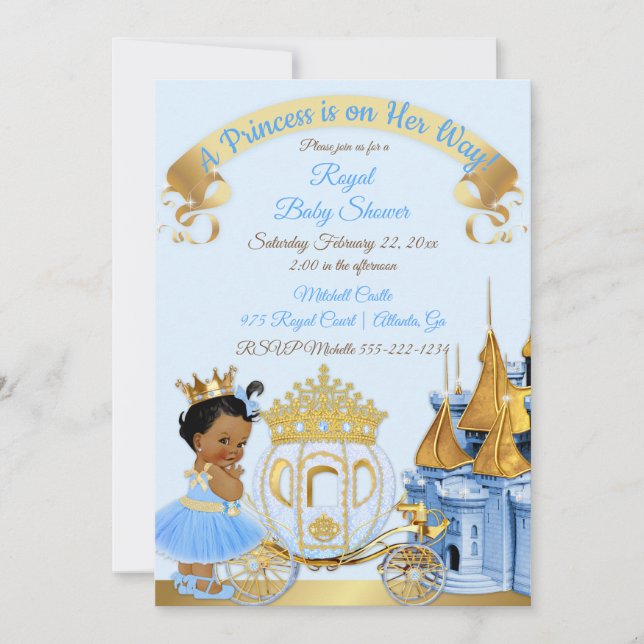 Convites Castelo Real da Princesa Carruagem Azul Dourado Me (Frente)