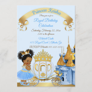 Convites Castelo Real da Princesa Carruagem Azul Dourado Me