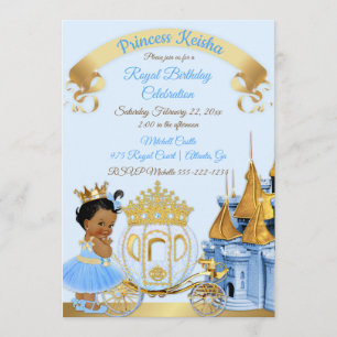 Convites Castelo Real Princesa Carruagem Azul Dourado Menin