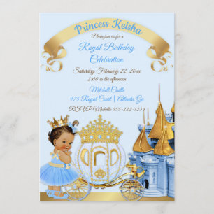 Convites Castelo Real Princesa Carruagem Azul Dourado Menin