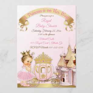 Convites Castelo Real Princesa Carruagem Rosa Dourado Menin