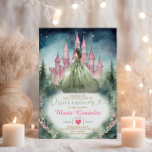 Convites Castelo Rosa de Sage Green Dress Forest 16 Quincea<br><div class="desc">Vestido Verde Floresta Rosa Castelo 16 Quinceañera Convite Verde Rosa Floresta Floral Marinho Azul Céu Azul Mis Quince 15 Anos,  16º Aniversário</div>