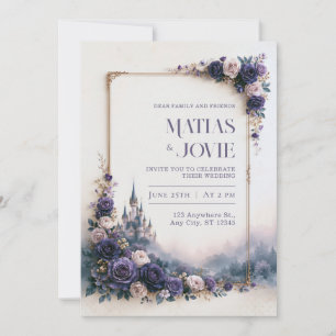 Convites Castelo Rosa Lavanda Moldura Casamento