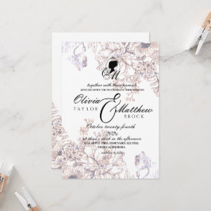 Convites Castelo Wedding Garden Flora Beige Elegant Script