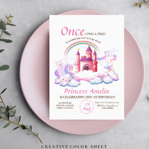 Convites Castle Princess Pink Unicorns 1rua Magical Birthda