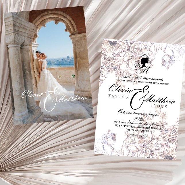 Convites Castle Wedding Garden Elegant Flora Script (Criador carregado)