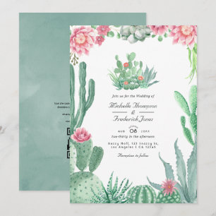 Convites Casuais Suculentas em Aquarela Código QR RSVP Casa