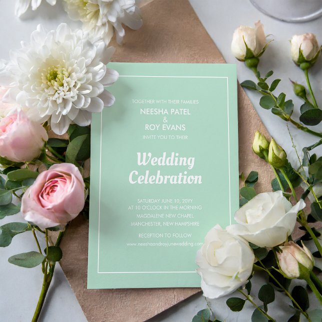 Convites Casual Elegant Green Photo Wedding (Criador carregado)