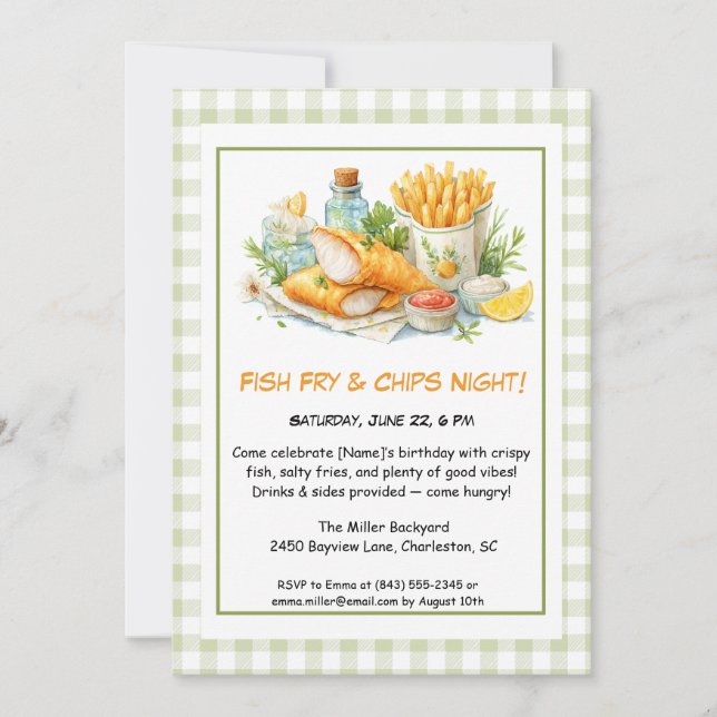 Convites Casual Seafood - Fish Fry & Chips Birthday  Invita (Frente)