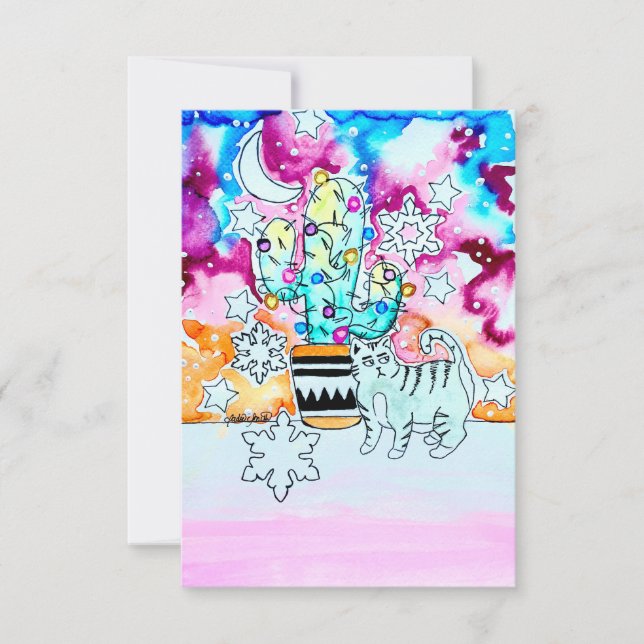 Convites Cat and Cactus Christmas Card (Frente)
