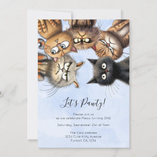 Convites Cat Birthday Pawty Cute Personalizado