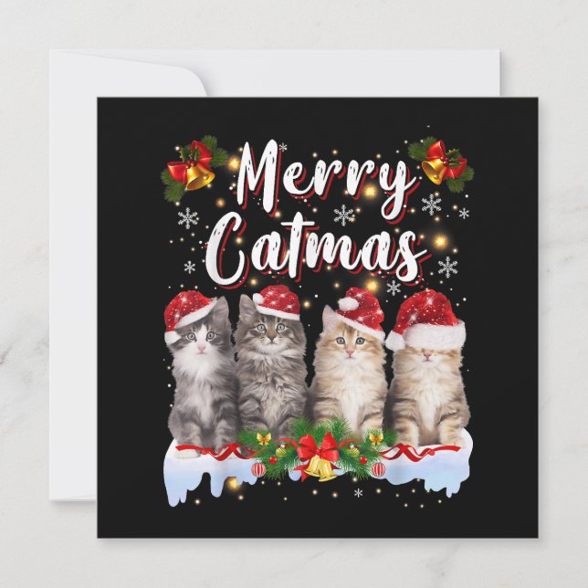 Convites Cat Christmas Santa Hat Engraçado Feliz Catmas (Frente)