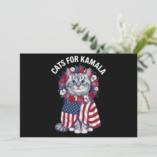 Convites Cat For Kamala Cat Flowers American USA Flag 2024 (Em pé/Frente)