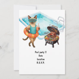 Convites Cat is at the pool for pool party
