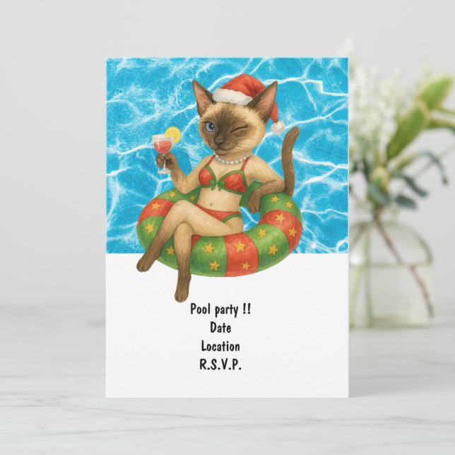 Convites Cat is at the pool for pool party (Em pé/Frente)