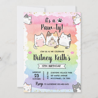 Convites Cat Kitten Rainbow Birthday Boy Invent