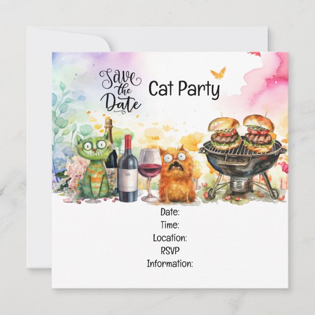 Convites Cat Purr-fectly Quirky Cat Party (Frente)