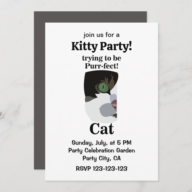 Convites Cat Purrfect Kitty Funny Party (Frente/Verso)
