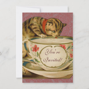 Convites Cat Teacup Cute Vintage Victorian