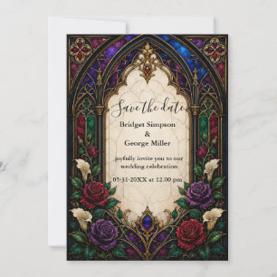 Convites Catedral de casamento em rosa gótico vidro colorid