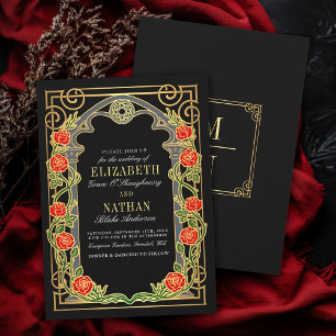 Convites Catedral de Rosas Góticas Elegantes Quadro Casamen