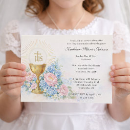 Convites Catholic First Communion Chalice Host Floral