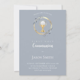 Convites catholic first communion gold circle
