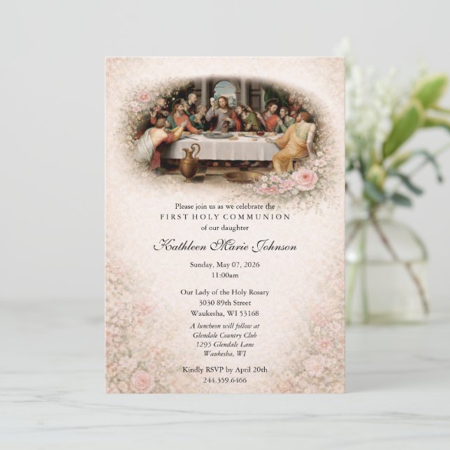Convites Catholic Jesus First Communion Invitations (Em pé/Frente)