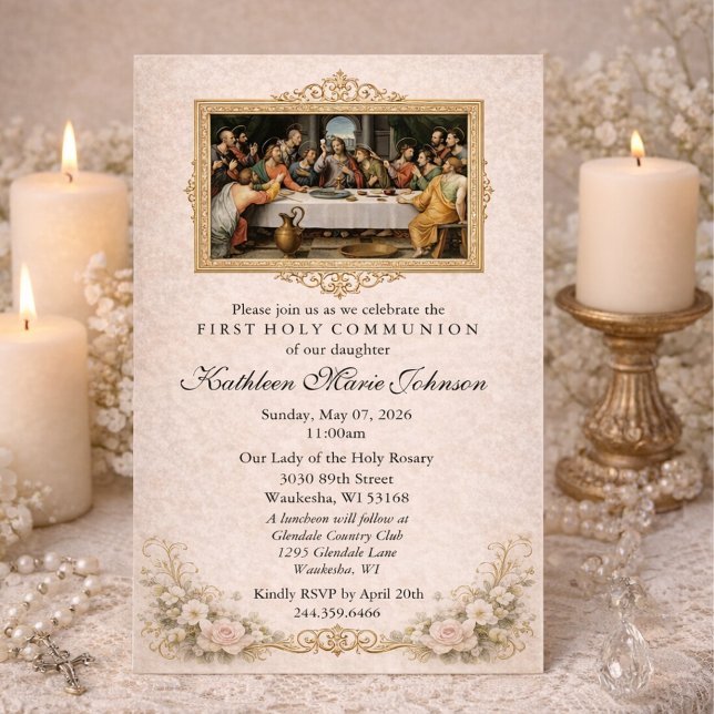 Convites Catholic Jesus Girl First Communion Invitations (Criador carregado)