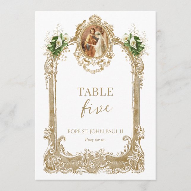 Convites Catholic Saint Wedding Table Number  (Frente)