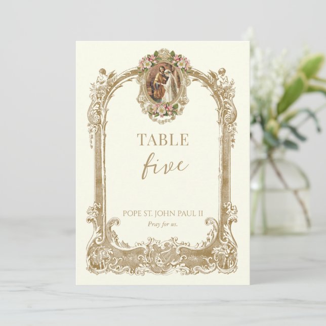 Convites Catholic Saint Wedding Table Number  (Em pé/Frente)