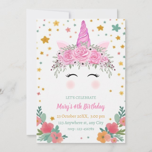 Convites Caticorn Birthday Invitation cati corn invite (Frente)