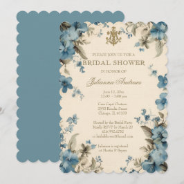 Convites Católica Blue Floral Chá de panela Marian Cross