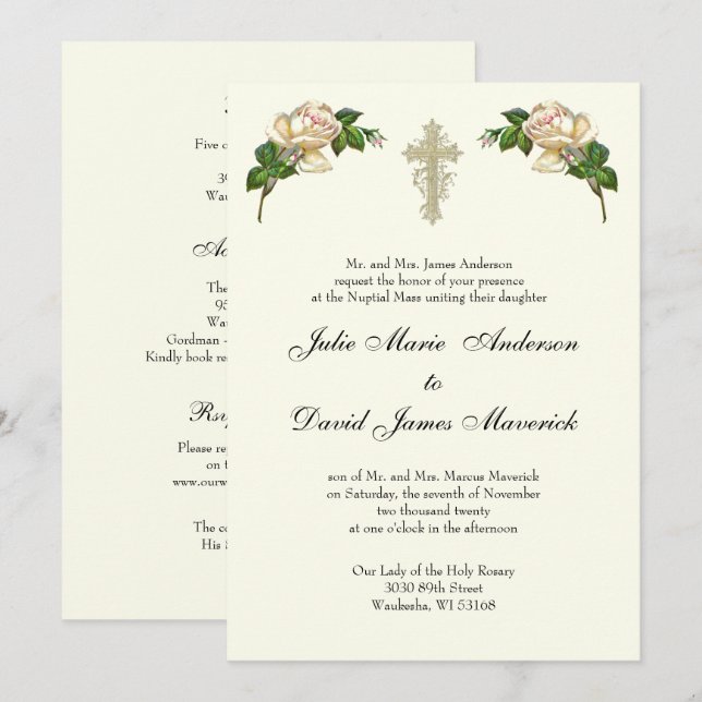 Convites Católica Elegante Cruz Cristã Casamentos Católicos (Frente/Verso)