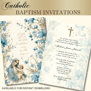 Convites Católica Floral Batismo Christening Baby Scripting