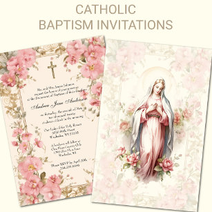 Convites Católica Menina Batismo Natal Bênção Mãe
