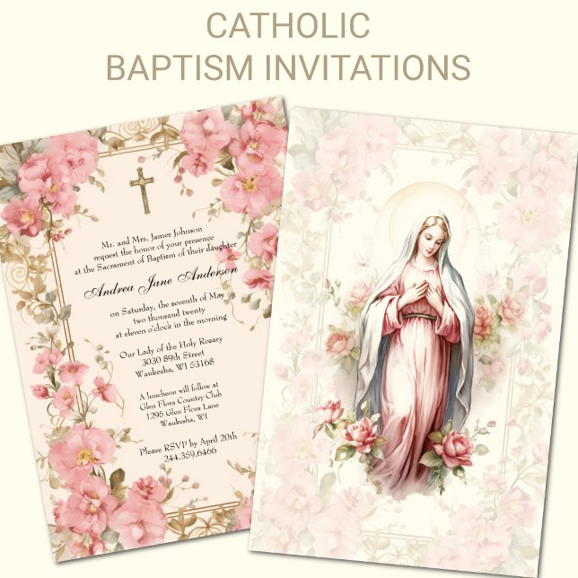 Convites Católica Menina Batismo Natal Bênção Mãe (Easy to personalize and lovely to share with family and friends!
)