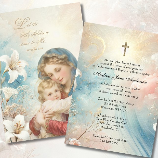 Convites Católico Batismo Christening Pastel Floral (Criador carregado)