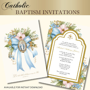 Convites Católico Batismo Mãe Floral Mary Christening