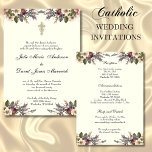 Convites Católico de Casamentos Cruzados Cristãos Florais<br><div class="desc">Personalize nossos belos convites de casamento católicos cristãos tradicionais com anéis de casamento dourados enrolando um crucifixo de ouro e flores. O fundo de marfim e todo o texto e fontes podem ser modificados.</div>