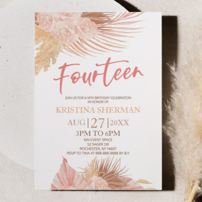 Convites Catorze Boho 14 Floral Rosa (Criador carregado)