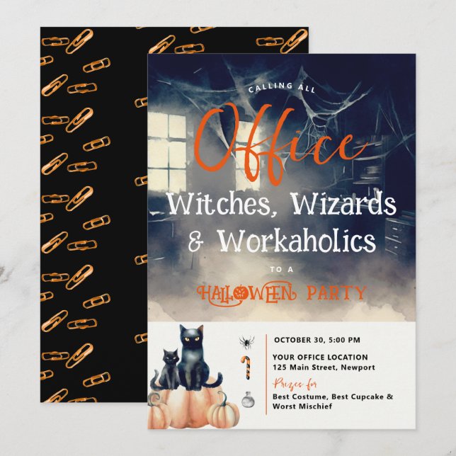 Convites Cats Corporativos do Office Party no Halloween (Frente/Verso)