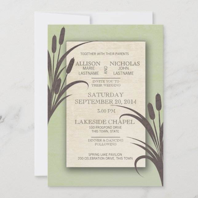 Convites Cattails Green Lake Wedding (Frente)