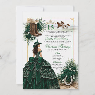 Convites Caubói Hunter Verde Vaquera Sweet 15 Escuro Esmera