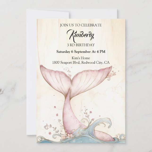 Convites Cauda de Baleia Rosa Caprichosa (Frente)