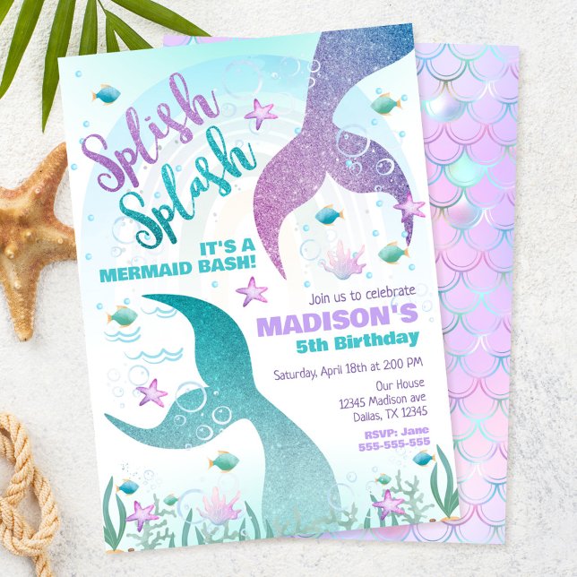 Convites Cauda de Sereia Debaixo da Festa de Aniversário na (Criador carregado)