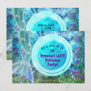 Convites Cauda de Sereia Mágica Festa de Aniversário Debaix