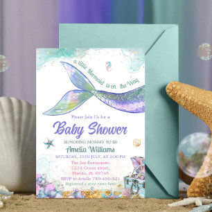 Convites Cauda de Sereia Menina Bebê Roxo Azul Pastel
