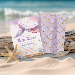Convites Cauda de Sereia Pastel Menina Debaixo do Mar